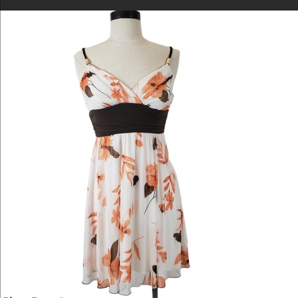 Speechless Floral Empire Waist Midi Dress with Brown Accent Sash - Picture 1 of 5